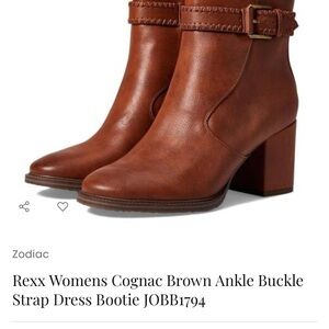Zodiac Cognac Brown Leather Ankle Booties with Buckle